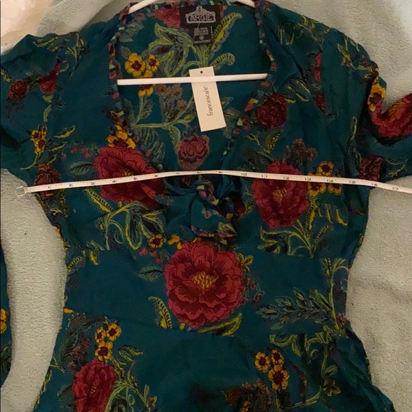 Angie Teal Floral Tie Front Top - Picture 10 of 10